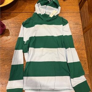 J. Crew Kids Green and White Striped Hooded Top